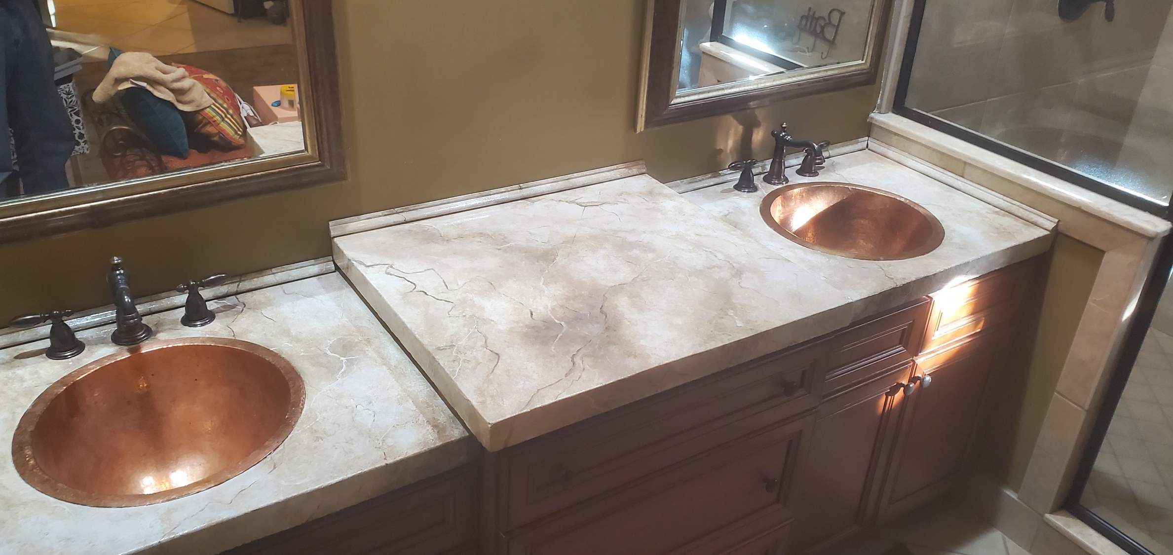 Faux Finish Marbleizing Vanity and Tub in Master