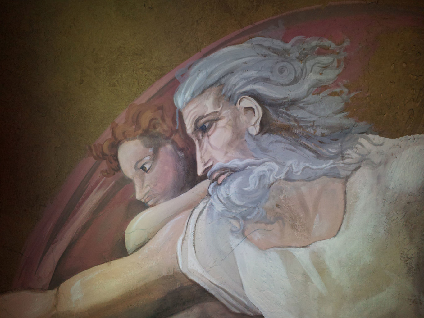 Close up shot of God from my recreation of 'The creation of Adam'