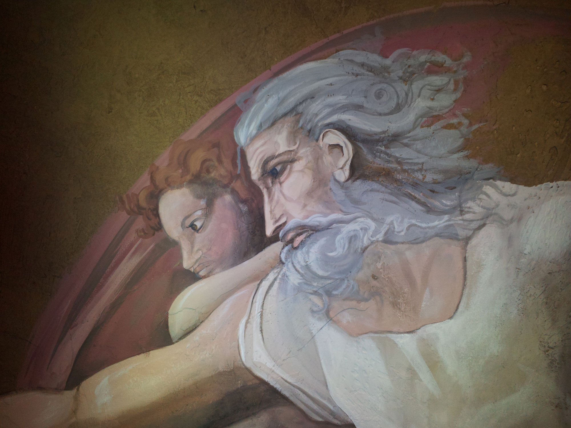 Close up shot of God from my recreation of 'The creation of Adam'