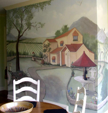A wine bottle label mural